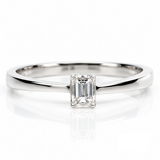 Годежен Пръстен 18К Бяло Злато с Диамант форма Emerald  Bloom Jewellery